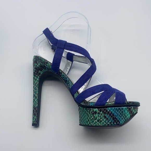 Calvin Klein - Kamille Teal / Blue and Black Snakeskin Platform Sandal Size 6 - Picture 15 of 15